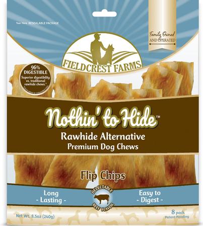 Nothin' To Hide Rawhide Alternative Premium Dog Chews Flip Chips Beef Flavor Natural Chew Dog Treats, 8 count