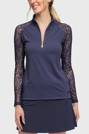 Long Sleeve Lace Raglan - Navy Floral