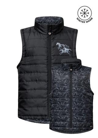 Kids Round Up Reversible Quilted Riding Vest BLACK_FULL_GALLOP