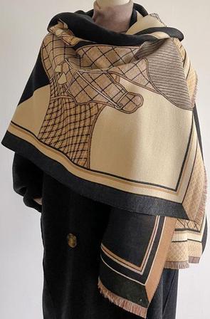 Equus Plaid Reversible Wrap TAN/BLACK