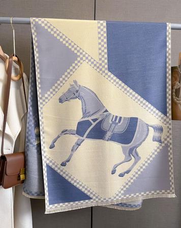 Horses in Blankets Acrylic Cashmere Scarf BLUE