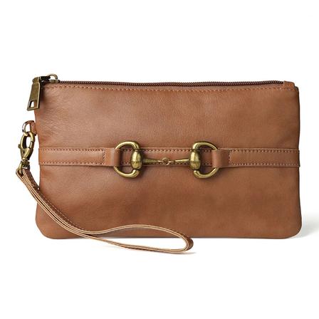 Snaffle Bit Leather Clutch BROWN