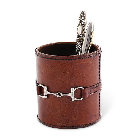 Genuine Leather Bit Office Pen Holder