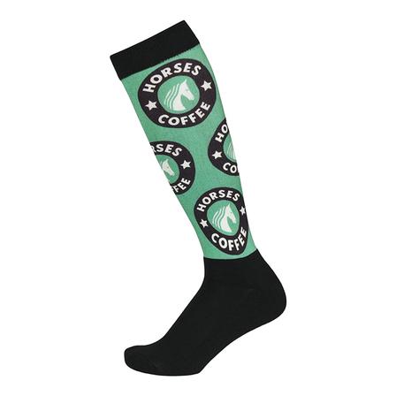 Horses + Coffee Boot Sock GREEN