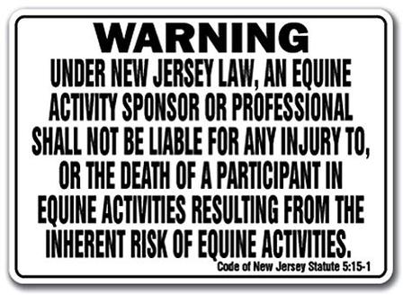 New Jersey Equine Liability Sign